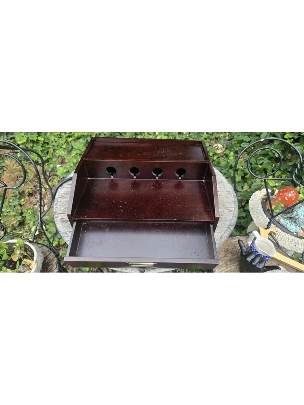 Pottery Barn Dark Wood Charging Station Desk Organizer Storage Drawer 6 Outlets